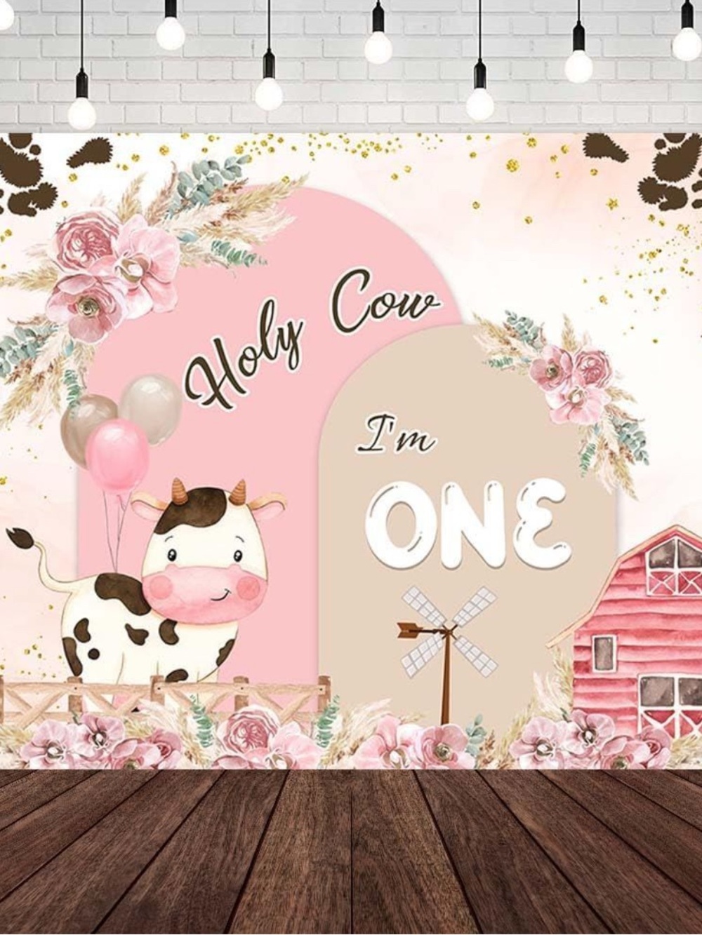 1st Birthday Banner 7x5 “Holy Cow I’m ONE” cow theme farm